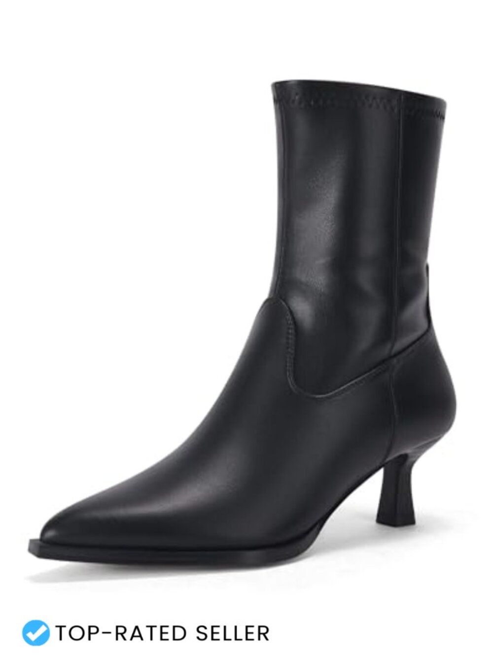 Pointed Toe Ankle Booties Stacked Kitten Heel Side Zip Faux Leather